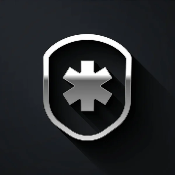 Stříbrný Lékařský Štít Křížovou Ikonou Izolované Černém Pozadí Ochrana Bezpečnost — Stockový vektor