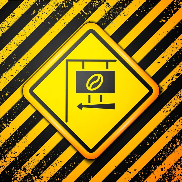 Das Schwarze Straßenschild Kaffeesymbol Isoliert Auf Gelbem Hintergrund Warnzeichen Vektorillustration — Stockvektor