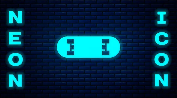 Lumineux Néon Skateboard Trick Icône Isolée Sur Fond Mur Briques — Image vectorielle
