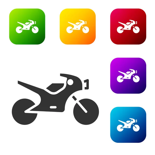 Black Motorcycle Icon Isolated White Background Set Icons Color Square — Stock Vector