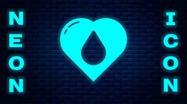Leuchtendes Neonfarbenes Herz Mit Wassertropfensymbol Isoliert Auf Backsteinwand Hintergrund Vektorillustration — Stockvektor
