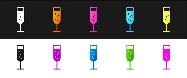 Set Glass Champagne Icon Isolated Black White Background Vector Illustration — Stock Vector
