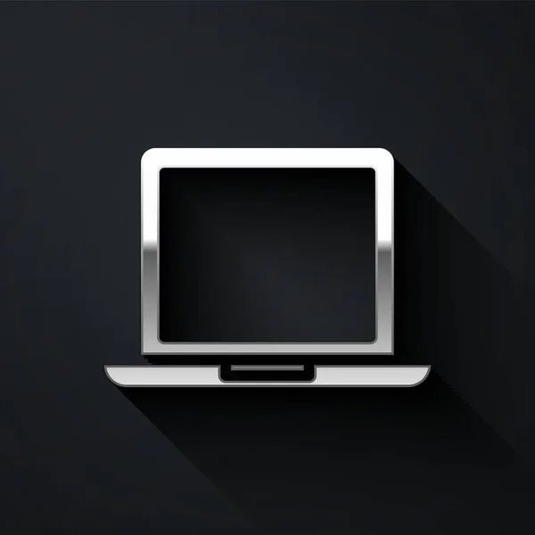 Silber Laptop Symbol Isoliert Auf Schwarzem Hintergrund Computer Notizbuch Mit — Stockvektor