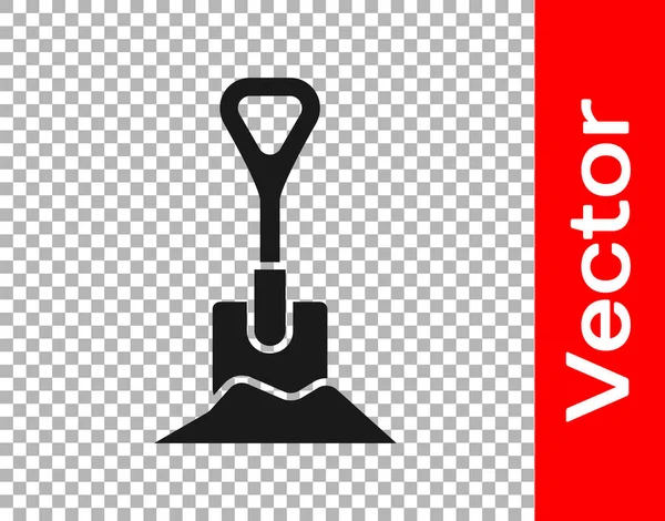 Black Shovel Ground Icon Isolated Transparent Background Gardening Tool Tool — Stock Vector