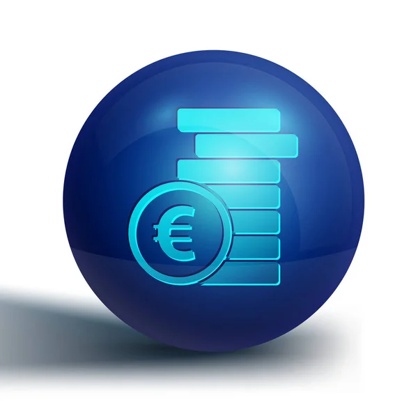 Blauwe Munt Geld Met Euro Symbool Pictogram Geïsoleerd Witte Achtergrond — Stockvector