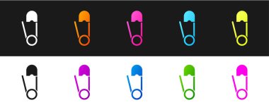 Klasik kapalı çelik güvenlik iğnesi simgesini siyah beyaz arkaplanda izole et. Vektör İllüstrasyonu