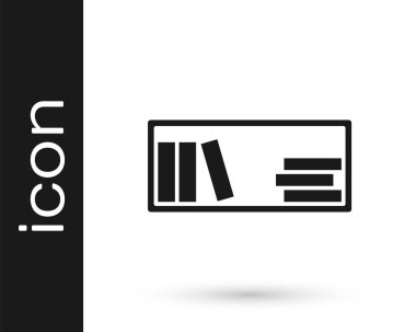 Beyaz arkaplanda izole edilmiş kitap simgesi olan gri raf. Raflar işaretli. Vektör İllüstrasyonu