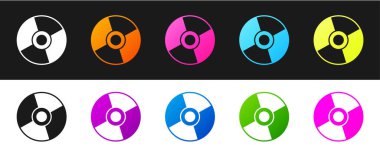 CD veya DVD disk simgesini siyah ve beyaz arkaplanda izole et. Küçük disk işareti. Vektör İllüstrasyonu