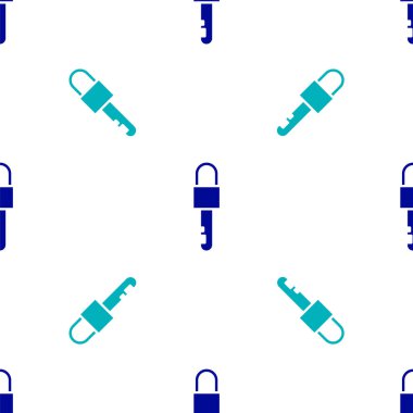 Mavi Kilitli anahtar simgesi beyaz arkaplanda izole edilmiş pürüzsüz desen. Vektör İllüstrasyonu