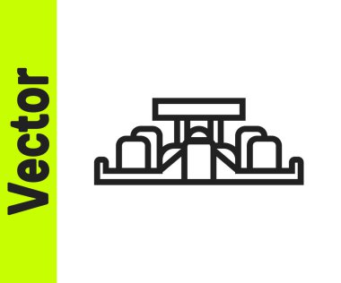 Siyah çizgi Formula 1 yarış arabası ikonu beyaz arka planda izole edildi. Vektör İllüstrasyonu