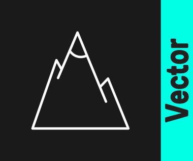 Beyaz çizgi Dağlar simgesi siyah arka plan üzerinde izole. Zafer veya başarı kavramının sembolü. Vektör İllüstrasyonu