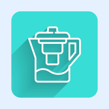 Uzun gölgeli bir filtre ikonu olan beyaz çizgi su testisi. Yeşil kare düğmesi. Vektör İllüstrasyonu