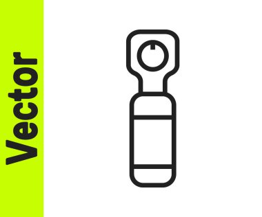 Siyah çizgi şişe açacağı simgesi beyaz arkaplanda izole edildi. Vektör İllüstrasyonu