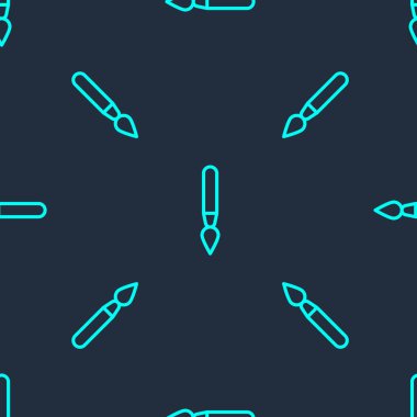 Yeşil çizgi fırça simgesi mavi arkaplanda izole edilmiş kusursuz desen. Vektör İllüstrasyonu