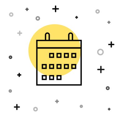 Siyah çizgi takvim simgesi beyaz arkaplanda izole edildi. Olay hatırlatma sembolü. Rastgele dinamik şekiller. Vektör İllüstrasyonu