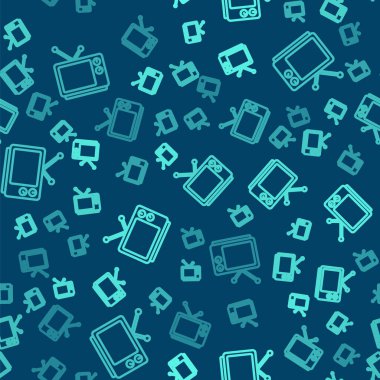 Yeşil çizgi Retro TV simgesi mavi arkaplanda izole edilmiş kusursuz desen. Televizyon tabelası. Vektör İllüstrasyonu