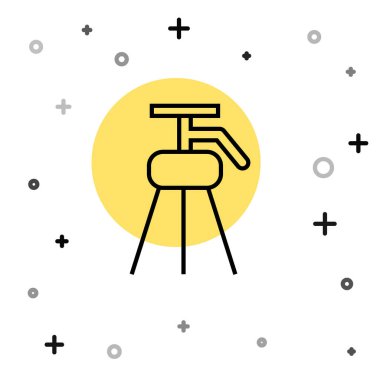 Siyah çizgi tripod simgesi beyaz arkaplanda izole edildi. Rastgele dinamik şekiller. Vektör İllüstrasyonu