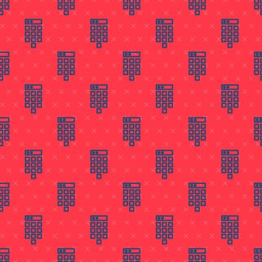 Mavi hat parola koruması ve güvenlik erişim simgesi kırmızı arka planda izole edilmiş. Güvenlik, güvenlik, koruma, gizlilik kavramı. Vektör İllüstrasyonu