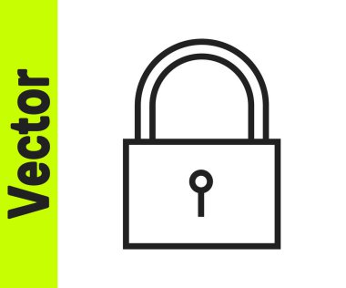 Siyah çizgi kilidi simgesi beyaz arkaplanda izole edildi. Asma kilit işareti. Güvenlik, güvenlik, koruma, gizlilik kavramı. Vektör İllüstrasyonu