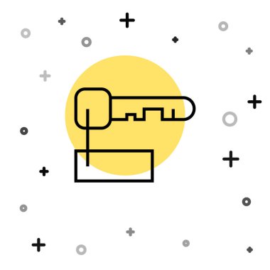 Siyah çizgi İşaretli anahtar simgesi beyaz arkaplanda izole edildi. Rastgele dinamik şekiller. Vektör İllüstrasyonu