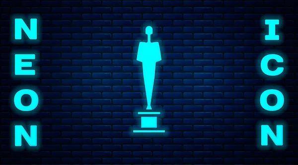 Lumineux Néon Film Trophée Icône Isolé Sur Fond Mur Briques — Image vectorielle
