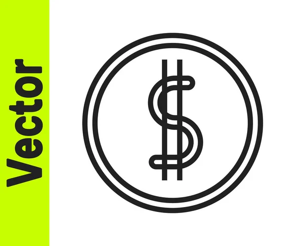 Schwarze Linie Münzgeld Mit Dollarsymbol Auf Weißem Hintergrund Zeichen Der — Stockvektor