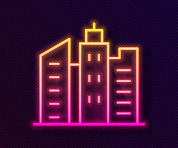 Leuchtende Neon Linie City Landschaft Symbol Isoliert Auf Schwarzem Hintergrund — Stockvektor