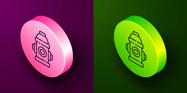 Isometric Line Fire Hydrant Icon Isolated Purple Green Background Circle — Stock Vector