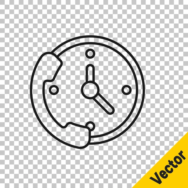Black Line Telefon Stunden Unterstützung Symbol Isoliert Auf Transparentem Hintergrund — Stockvektor