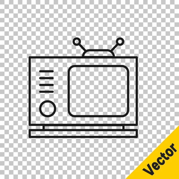 Black Line Retro Icon Isolated Transparent Background Television Sign Vector — Stock Vector