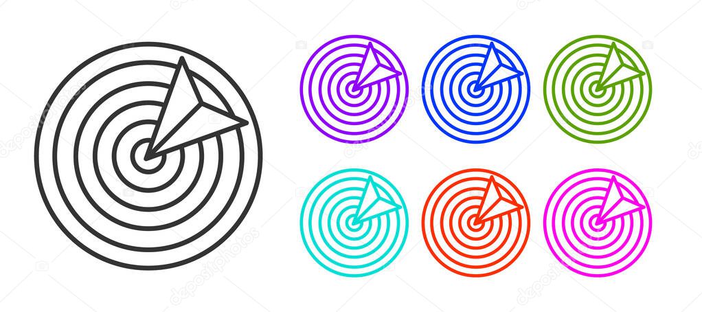 Black line Target sport icon isolated on white background. Clean target with numbers for shooting range or shooting. Set icons colorful. Vector Illustration