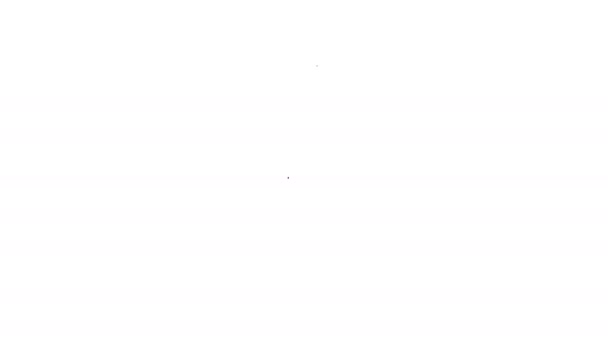 Línea negra Icono de rastrillo de jardín aislado sobre fondo blanco. Herramienta para horticultura, agricultura, agricultura. Cultivador de tierra. Animación gráfica de vídeo 4K — Vídeo de stock