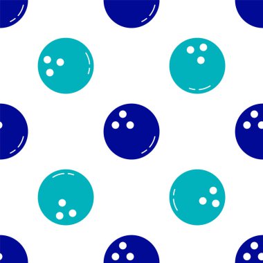 Mavi bovling topu simgesi beyaz arkaplanda izole edilmiş kusursuz desen. Spor malzemeleri. Vektör İllüstrasyonu