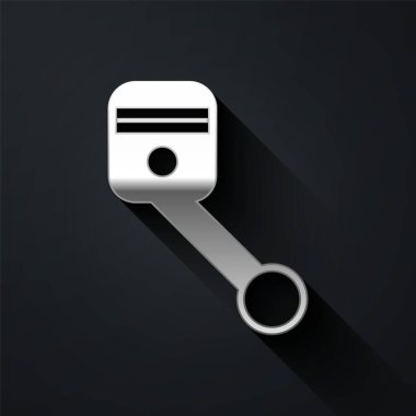 Gümüş Motor piston simgesi siyah arkaplanda izole edildi. Araba motoru pistonu işareti. Uzun gölge tarzı. Vektör İllüstrasyonu