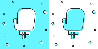 Siyah çizgi boks eldiveni ikonu yeşil ve beyaz arka planda izole edildi. Rastgele dinamik şekiller. Vektör İllüstrasyonu