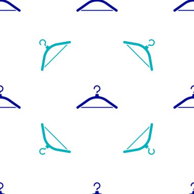 Mavi Askı giysi ikonu beyaz arka planda izole edilmiş pürüzsüz desen. Vestiyer ikonu. Kıyafet servis sembolü. Çamaşır askı tabelası. Vektör İllüstrasyonu