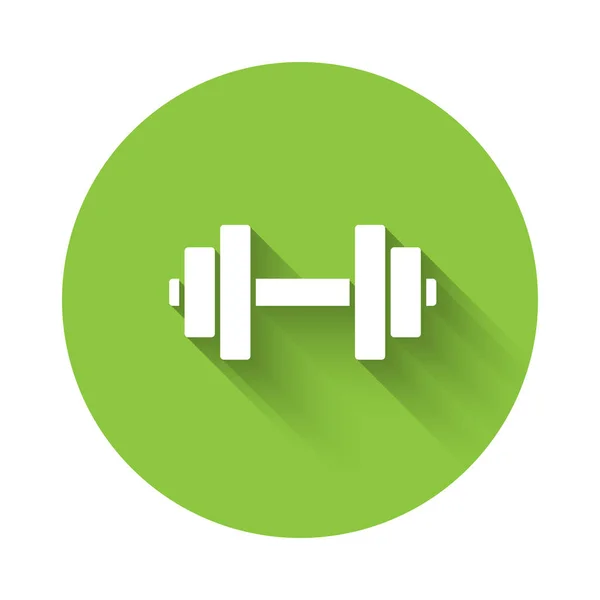 White Dumbbell Icon Isolated Long Shadow Muscle Lifting Icon Fitness — Stock Vector