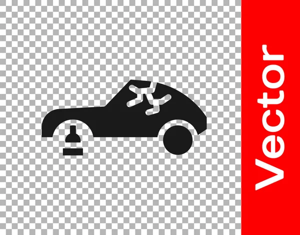Black Broken Car Icon Isolated Transparent Background Car Crush Vector — Stock Vector