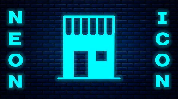 Świecący Neon Kawiarnia Ikona Izolowane Tle Cegły Ściany Ilustracja Wektora — Wektor stockowy