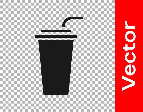 Vidrio Papel Negro Con Paja Para Beber Icono Agua Aislado — Vector de stock