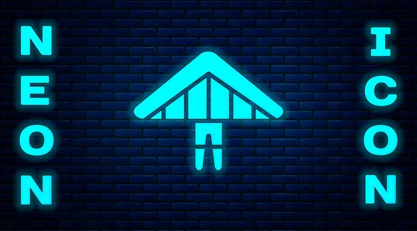 Glowing Neon Hang Glider Icon Isolated Brick Wall Background Extreme — Stock Vector