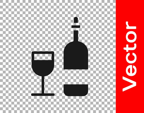 Černá Láhev Vína Skleněnou Ikonou Izolovanou Průhledném Pozadí Vektorová Ilustrace — Stockový vektor