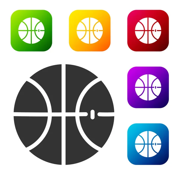 黑色篮球运动图标 白色背景隔离 体育的象征 在彩色正方形按钮中设置图标 病媒图解 — 图库矢量图片