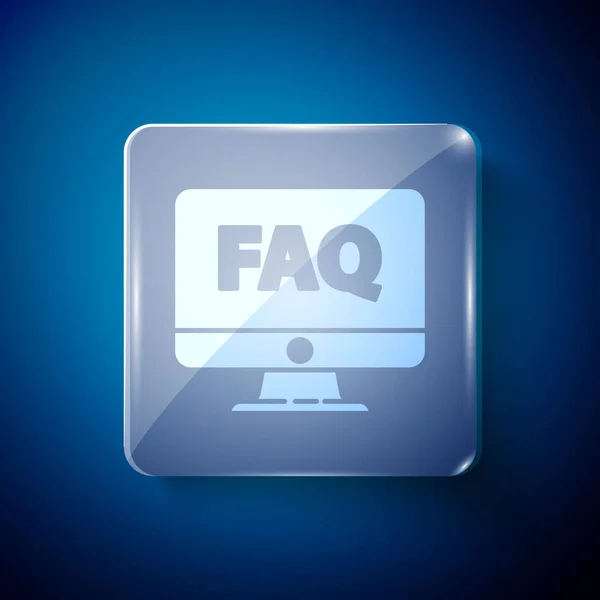 Witte Computer Monitor Faq Pictogram Geïsoleerd Blauwe Achtergrond Aanpassen Service — Stockvector