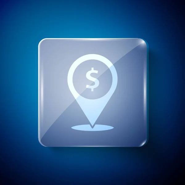 Icône Localisation Cash Blanc Isolé Sur Fond Bleu Pointeur Symbole — Image vectorielle