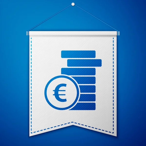 Blauwe Munt Geld Met Euro Symbool Pictogram Geïsoleerd Blauwe Achtergrond — Stockvector