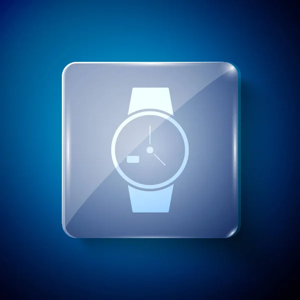 Montre Bracelet Blanc Icône Isolée Sur Fond Bleu Icône Montre — Image vectorielle