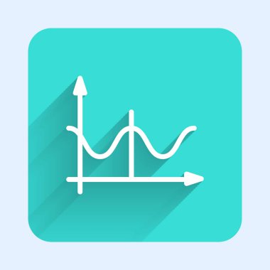 Beyaz çizgi grafiği, çizelgesi, çizelgesi, diyagramı, bilgi grafiği, uzun gölgeli turta grafik simgesi. Yeşil kare düğmesi. Vektör İllüstrasyonu