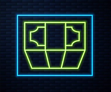 Parlak neon hattı kağıt yığınları para ikonu tuğla duvar arka planında izole. Para desteleri. Para birimi. Vektör İllüstrasyonu