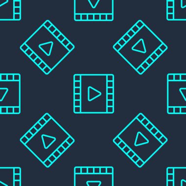 Yeşil çizgi Video simgesi mavi arkaplanda izole edilmiş. Oyun işaretli film şeridi. Vektör İllüstrasyonu